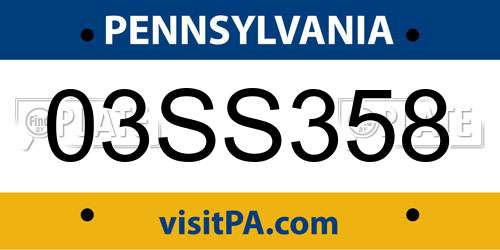 03SS358 Pennsylvania License Plate