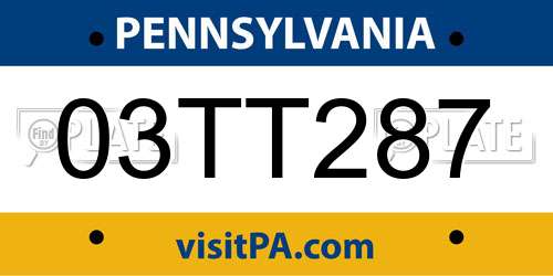 03TT287 Pennsylvania License Plate