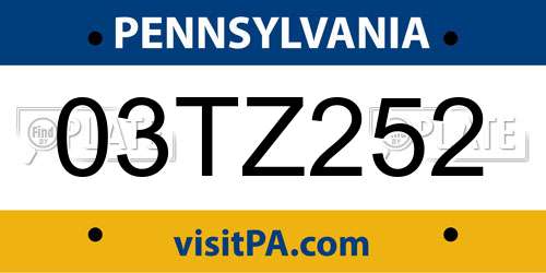03TZ252 Pennsylvania License Plate