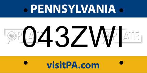 043ZWI Pennsylvania License Plate