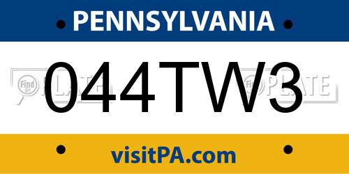 044TW3 Pennsylvania License Plate