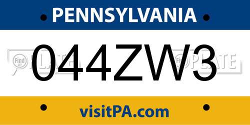 044ZW3 Pennsylvania License Plate