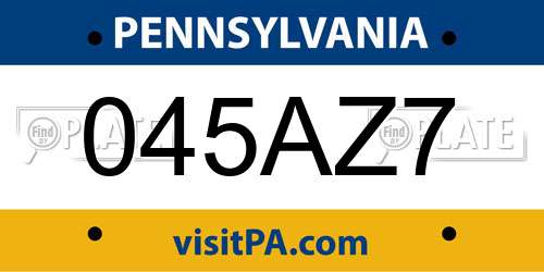 045AZ7 Pennsylvania License Plate