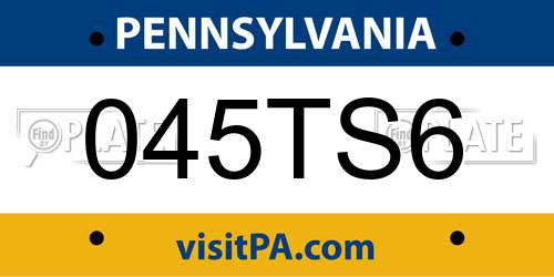 045TS6 Pennsylvania License Plate