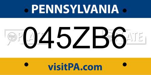 045ZB6 Pennsylvania License Plate