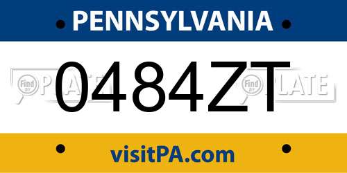 0484ZT Pennsylvania License Plate