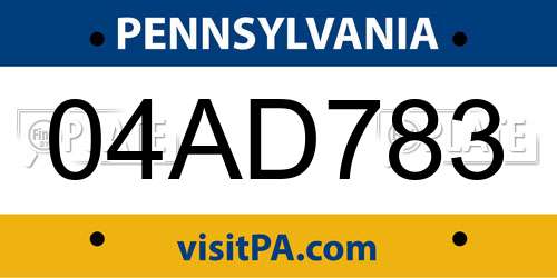 04AD783 Pennsylvania License Plate