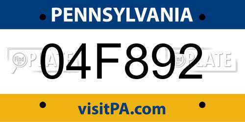04F892 Pennsylvania License Plate