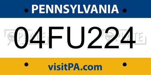 04FU224 Pennsylvania License Plate