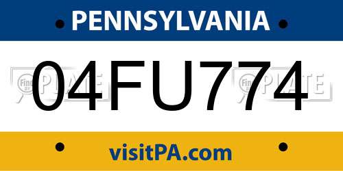04FU774 Pennsylvania License Plate