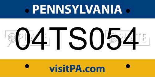 04TS054 Pennsylvania License Plate