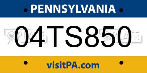 04TS850 Pennsylvania License Plate
