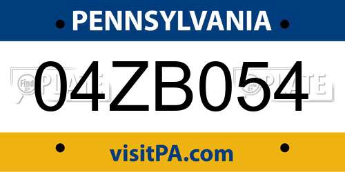 04ZB054 Pennsylvania License Plate