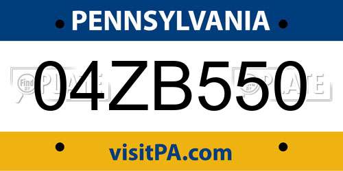 04ZB550 Pennsylvania License Plate