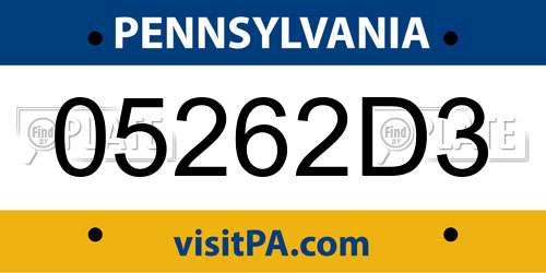 05262D3 Pennsylvania License Plate