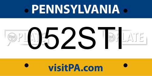 052STI Pennsylvania License Plate