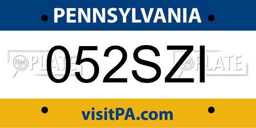 052SZI Pennsylvania License Plate