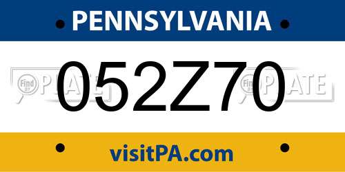 052Z70 Pennsylvania License Plate