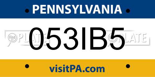 053IB5 Pennsylvania License Plate