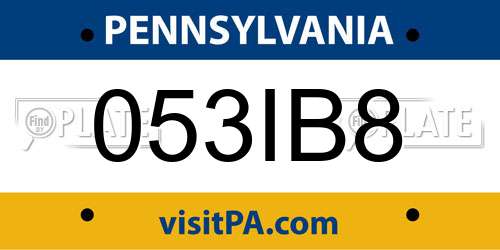 053IB8 Pennsylvania License Plate