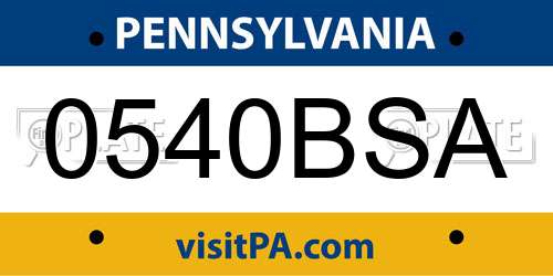 0540BSA Pennsylvania License Plate