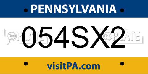 054SX2 Pennsylvania License Plate