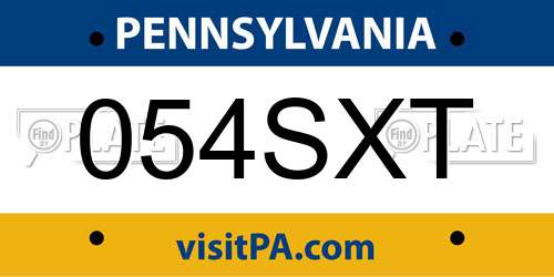 054SXT Pennsylvania License Plate