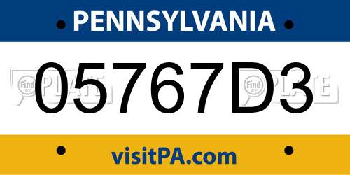 05767D3 Pennsylvania License Plate