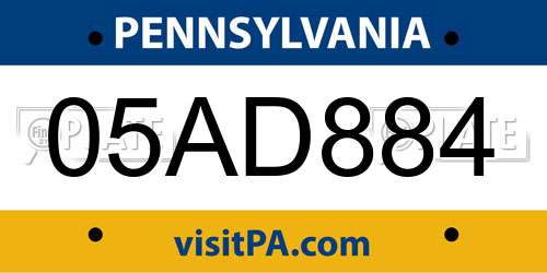 05AD884 Pennsylvania License Plate