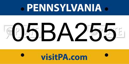 05BA255 Pennsylvania License Plate