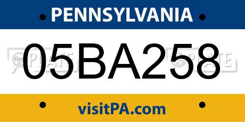 05BA258 Pennsylvania License Plate