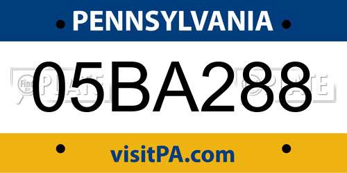 05BA288 Pennsylvania License Plate