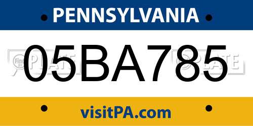 05BA785 Pennsylvania License Plate