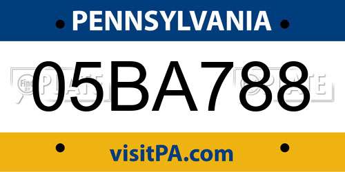 05BA788 Pennsylvania License Plate