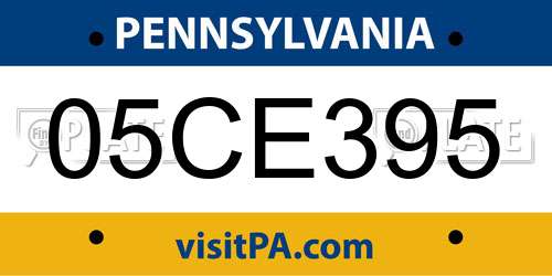 05CE395 Pennsylvania License Plate