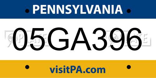 05GA396 Pennsylvania License Plate