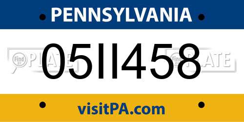 05II458 Pennsylvania License Plate