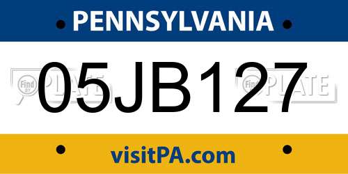 05JB127 Pennsylvania License Plate
