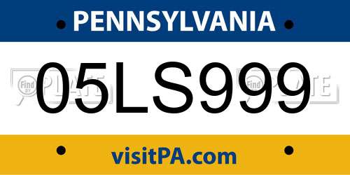 05LS999 Pennsylvania License Plate