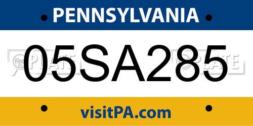 05SA285 Pennsylvania License Plate
