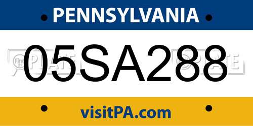 05SA288 Pennsylvania License Plate