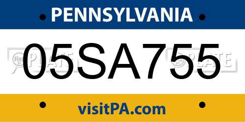 05SA755 Pennsylvania License Plate