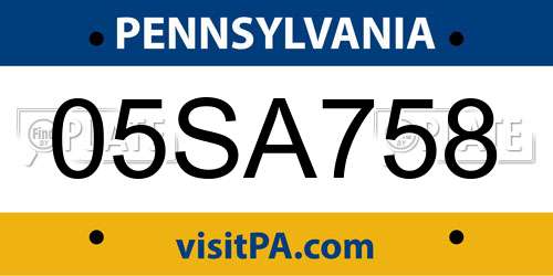 05SA758 Pennsylvania License Plate
