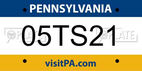 05TS21 Pennsylvania License Plate