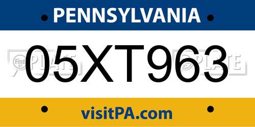05XT963 Pennsylvania License Plate