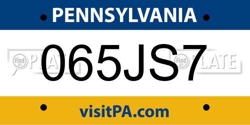065JS7 Pennsylvania License Plate