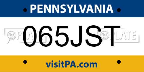 065JST Pennsylvania License Plate