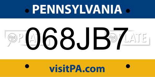 068JB7 Pennsylvania License Plate