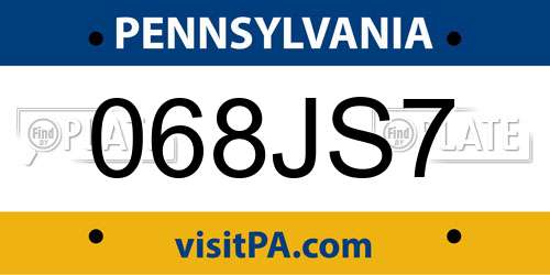 068JS7 Pennsylvania License Plate