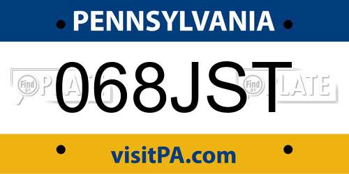 068JST Pennsylvania License Plate